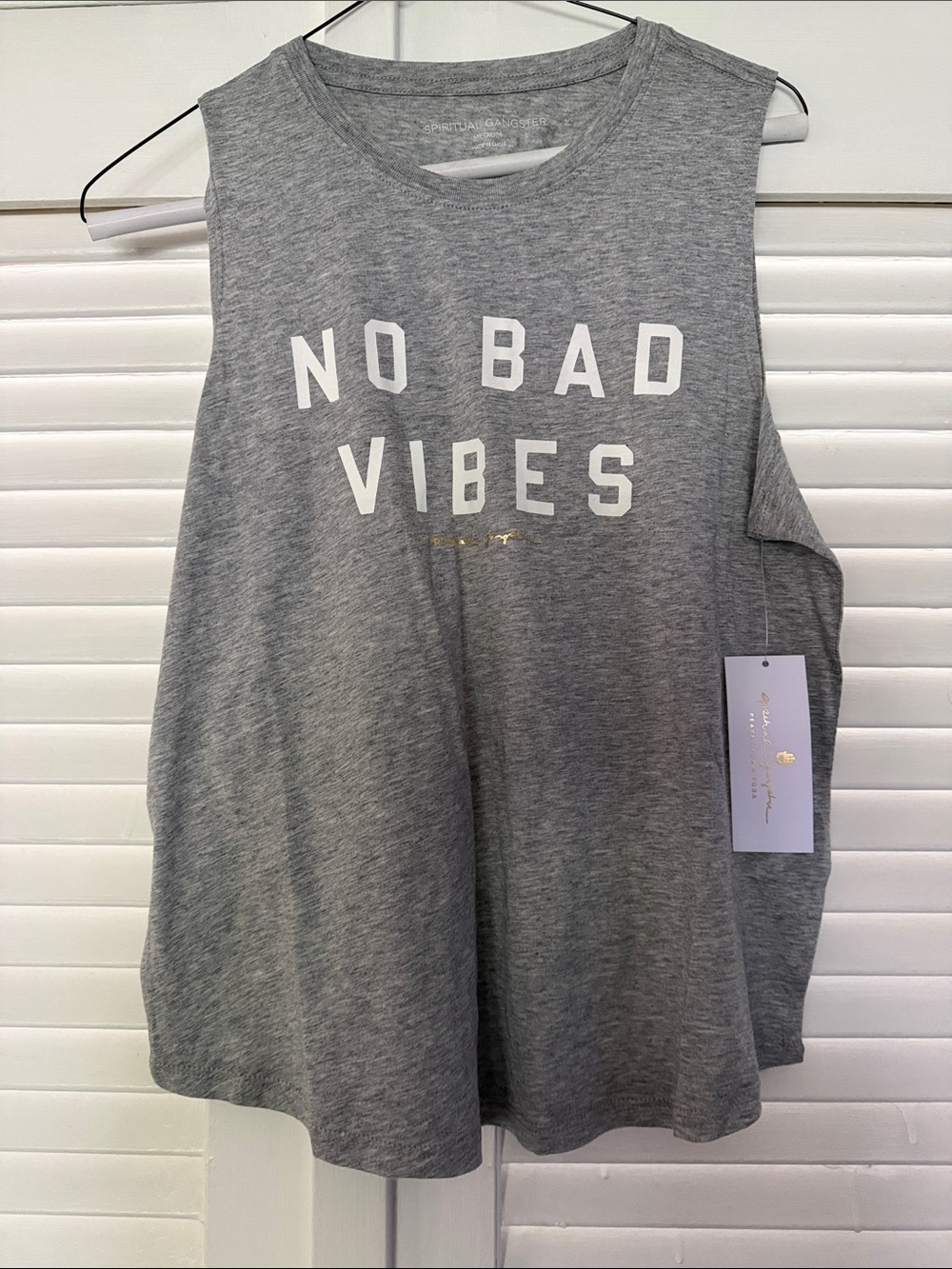 Spiritual Gangster Gray "NO BAD VIBES" Sleeveless Tank